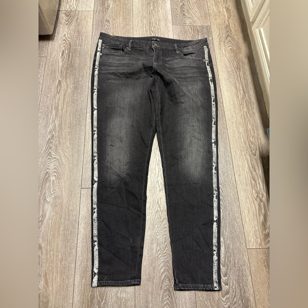Dear John Black Jeans with Snake Print Trim